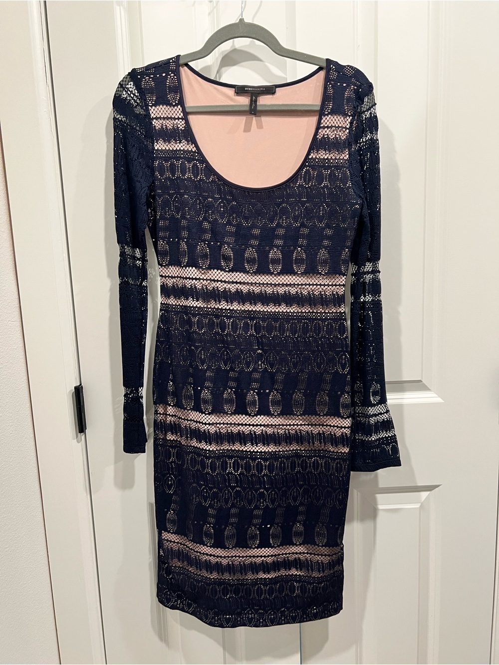 BCBGMaxAzria Navy Lace Mini Dress with Blush Lining